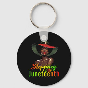 Stepping Into Juneteenth Black Afro Woman Wearing Key Ring