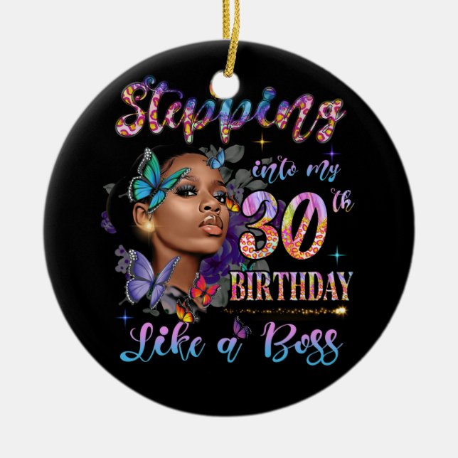Stepping Into My 30th Birthday 1992 Black Women Ceramic Ornament (Front)