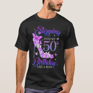 Stepping Into My 50th Birthday Butterflies High He T-Shirt