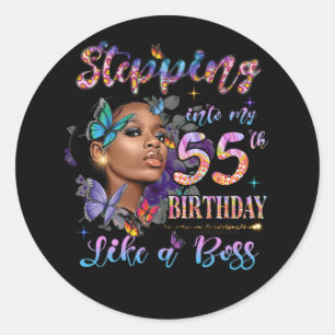 Stepping Into My 55th Birthday 1967 Black Women Classic Round Sticker