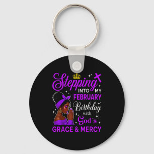 Stepping Into My February Birthday Black Afro Woma Key Ring
