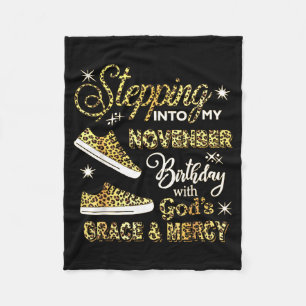 Stepping Into My November Birthday Leopard God Gra Fleece Blanket