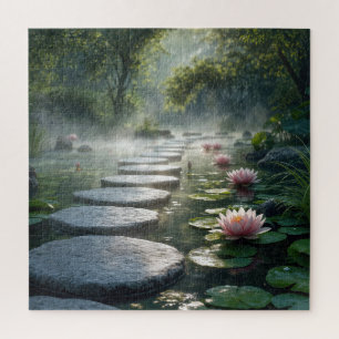 Stepping Stones with Pink Water Lilies Jigsaw Puzzle