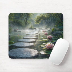 Stepping Stones with Pink Water Lilies Mouse Pad