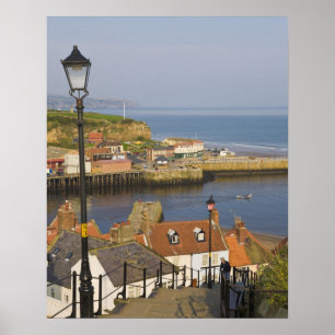 Steps leading down to the harbor, Whitby, North Poster