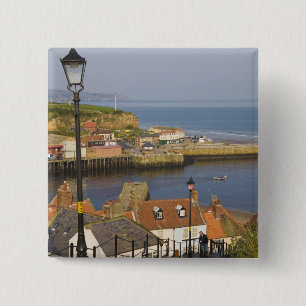 Steps leading down to the harbour, Whitby, North 15 Cm Square Badge