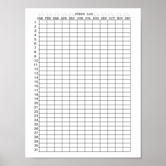 Steps Log Sheets for Months for the Year Poster (Front)