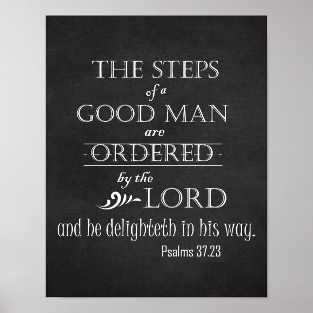 Steps of a Good Man Bible Verse Typography Poster (Front)