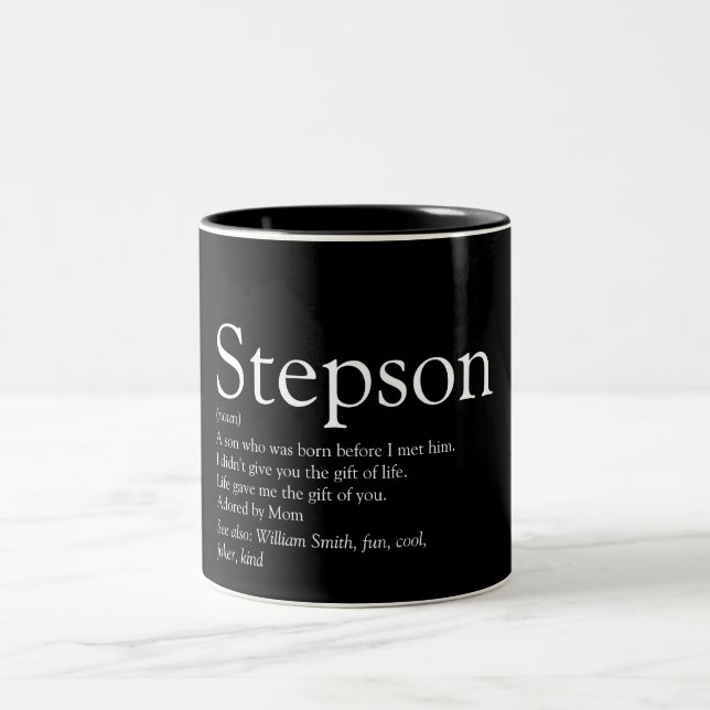 Stepson Fun Cool Black and White Definition  Two-Tone Coffee Mug (Center)