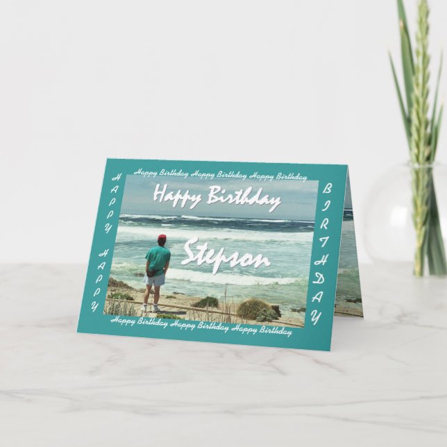 STEPSON Happy Birthday - Man and Ocean Waves Card (Front)