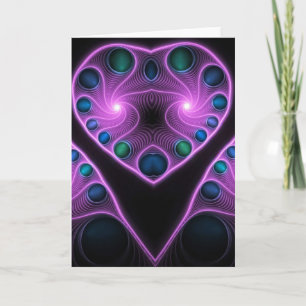 Stereo Love Heart Fractal Pink Greetings Cards
