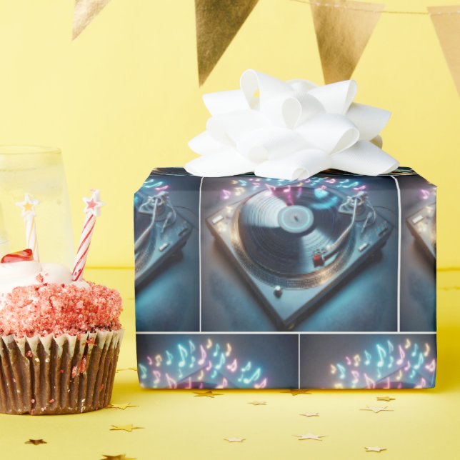 Stereo Turntable With Dancing Neon Notes Wrapping Paper (Birthday Party)