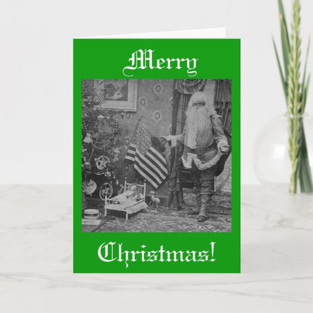 Stereoview Santa & American Flag ca 1901 Holiday Card (Front)
