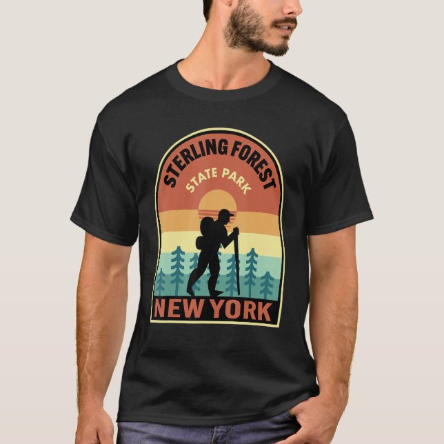 Sterling Forest State Park New York Retro Hiking T-Shirt (Front)