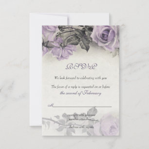 Sterling Silver Purple Rose Wedding RSVP Card