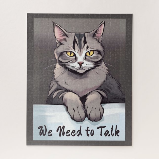 Stern Tabby Cat Demands a Serious Talk Jigsaw Puzzle (Vertical)