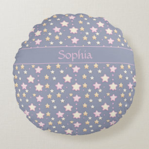 Sterne Muster rosa grau Round Cushion