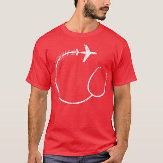 Stethoscope Aeroplane Nurse Travelling Nurse Funny T-Shirt