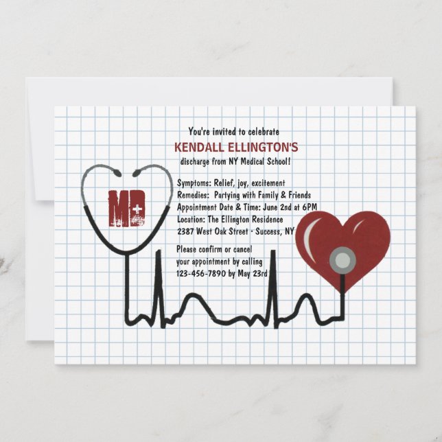 Stethoscope and Heart Graduation Invitation (Front)