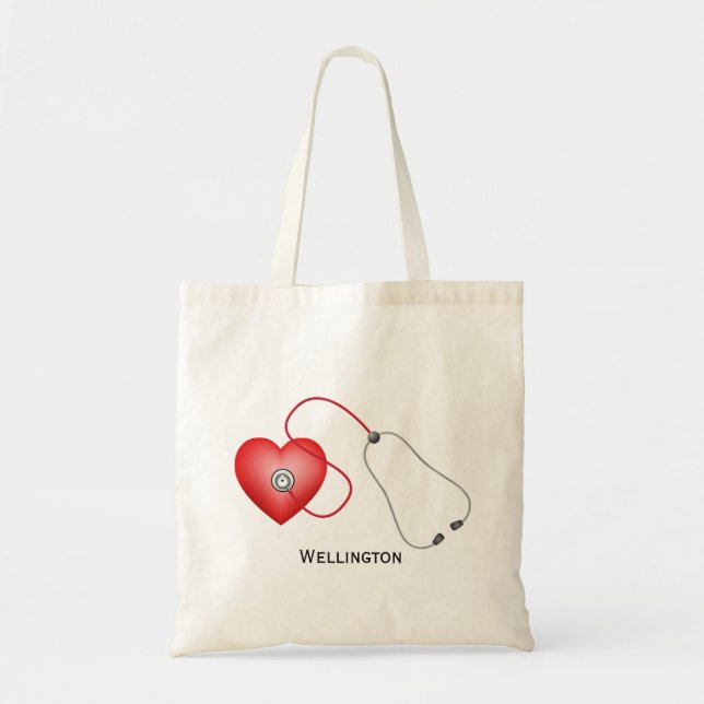 Stethoscope And Heart Personalised Tote Bag (Front)