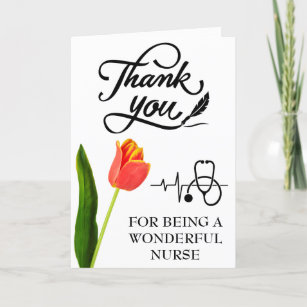 Stethoscope And Orange Tulip Nurse Thank You Card