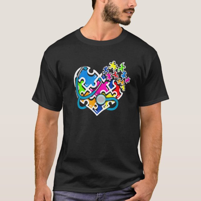 Stethoscope Autism Awareness Medical Rn Nurse Doct T-Shirt (Front)