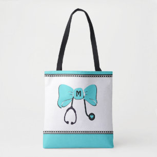 Stethoscope Bow Teal & White Tote Bag