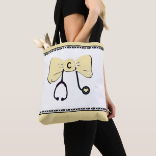 Stethoscope Bow Yellow & White Tote Bag