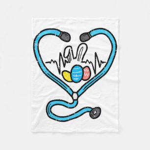 Stethoscope Bunny Ears Eggs Easter Nurse Scrub Top Fleece Blanket
