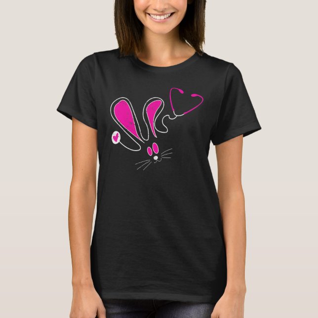 Stethoscope Bunny Nurse Doctor Egg Ears Funny East T-Shirt (Front)