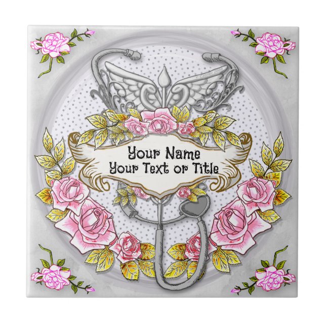 Stethoscope caduceus nurse  ceramic tile (Front)