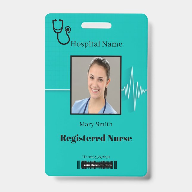 Stethoscope Cardio Heartbeat Medical Photo ID Badge (Front)