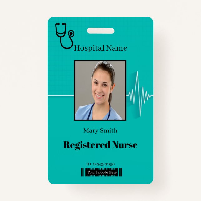 Stethoscope Cardio Heartbeat Medical Photo ID ID Badge (Front)