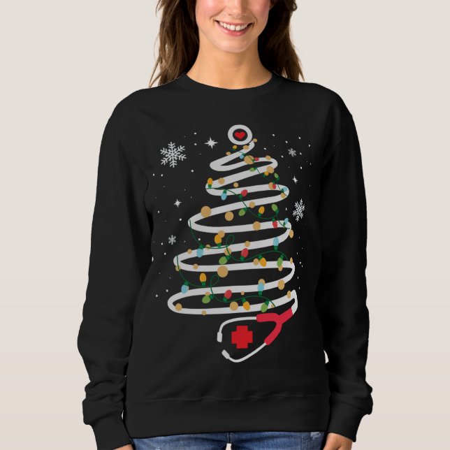 Stethoscope Christmas Tree Cute Healthcare RN Holi Sweatshirt (Front)