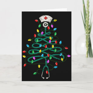 Stethoscope Christmas Tree Lights Nurse Christmas  Card
