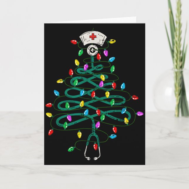 Stethoscope Christmas Tree Lights Nurse Christmas  Card (Front)