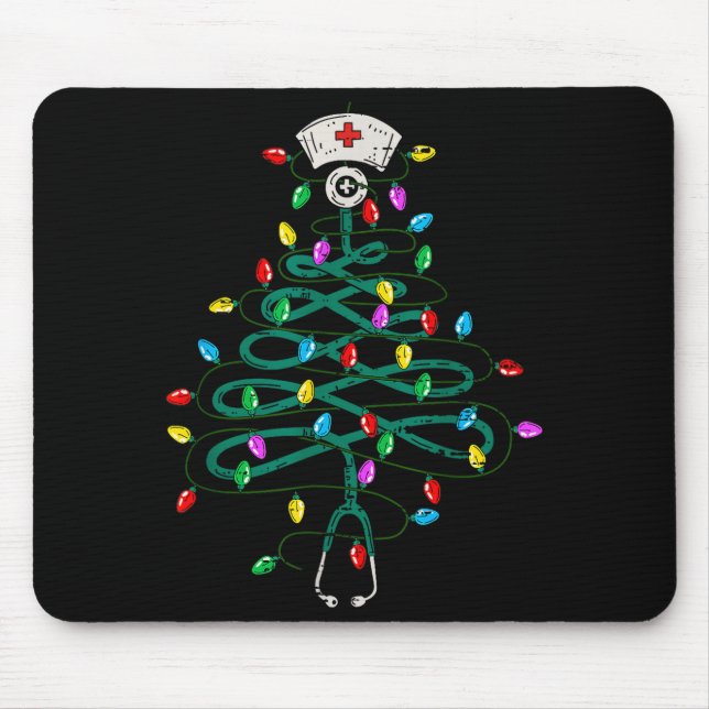 Stethoscope Christmas Tree Lights Nurse Christmas  Mouse Pad (Front)