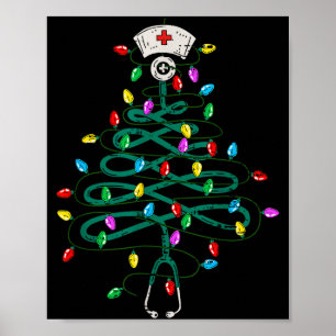 Stethoscope Christmas Tree Lights Nurse Christmas  Poster