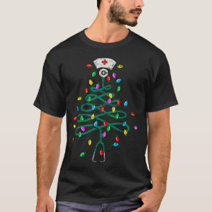 Stethoscope Christmas Tree Lights Nurse Christmas  T-Shirt