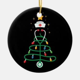 Stethoscope Christmas Tree Lights Nurse Women Ceramic Ornament