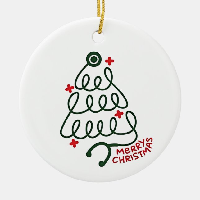 Stethoscope Christmas Tree Lights Nursing Scrubs  Ceramic Ornament (Front)