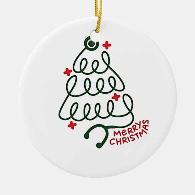 Stethoscope Christmas Tree Lights Nursing Scrubs  Ceramic Ornament (Front)