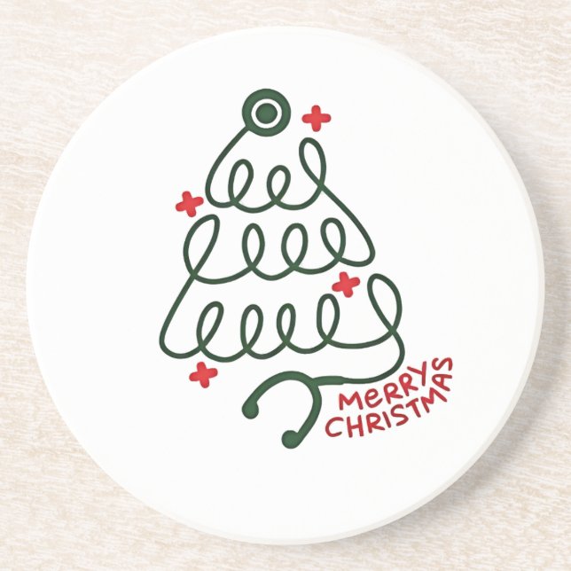 Stethoscope Christmas Tree Lights Nursing Scrubs  Coaster (Front)