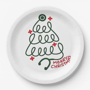 Stethoscope Christmas Tree Lights Nursing Scrubs  Paper Plate