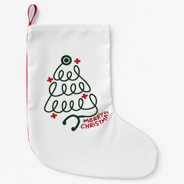 Stethoscope Christmas Tree Lights Nursing Scrubs  Small Christmas Stocking (Front)