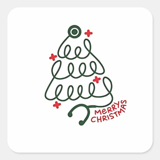 Stethoscope Christmas Tree Lights Nursing Scrubs  Square Sticker (Front)