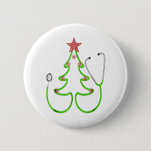 Stethoscope christmas tree merry christmas nurse t 6 cm round badge