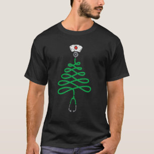 Stethoscope Christmas Tree Nurse Christmas Pajamas T-Shirt