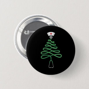 Stethoscope Christmas Tree Nurse Scrub Xmas  6 Cm Round Badge