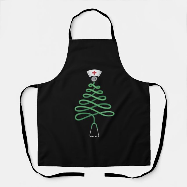 Stethoscope Christmas Tree Nurse Scrub Xmas  Apron (Front)